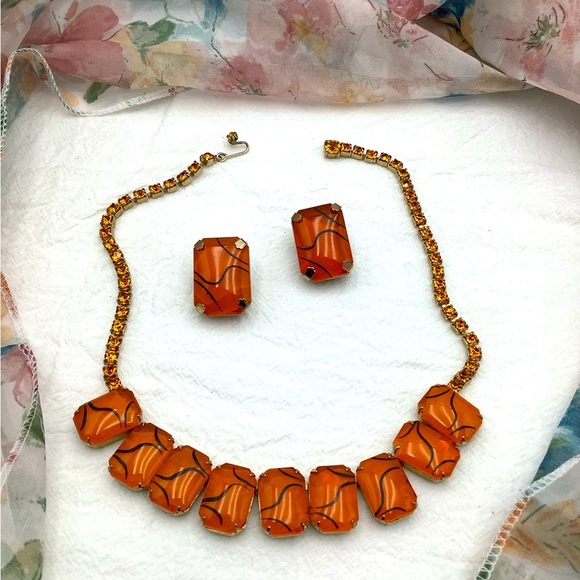 Vintage Art Glass Deco Dream Necklace and Clip earrings - Picture 1 of 3